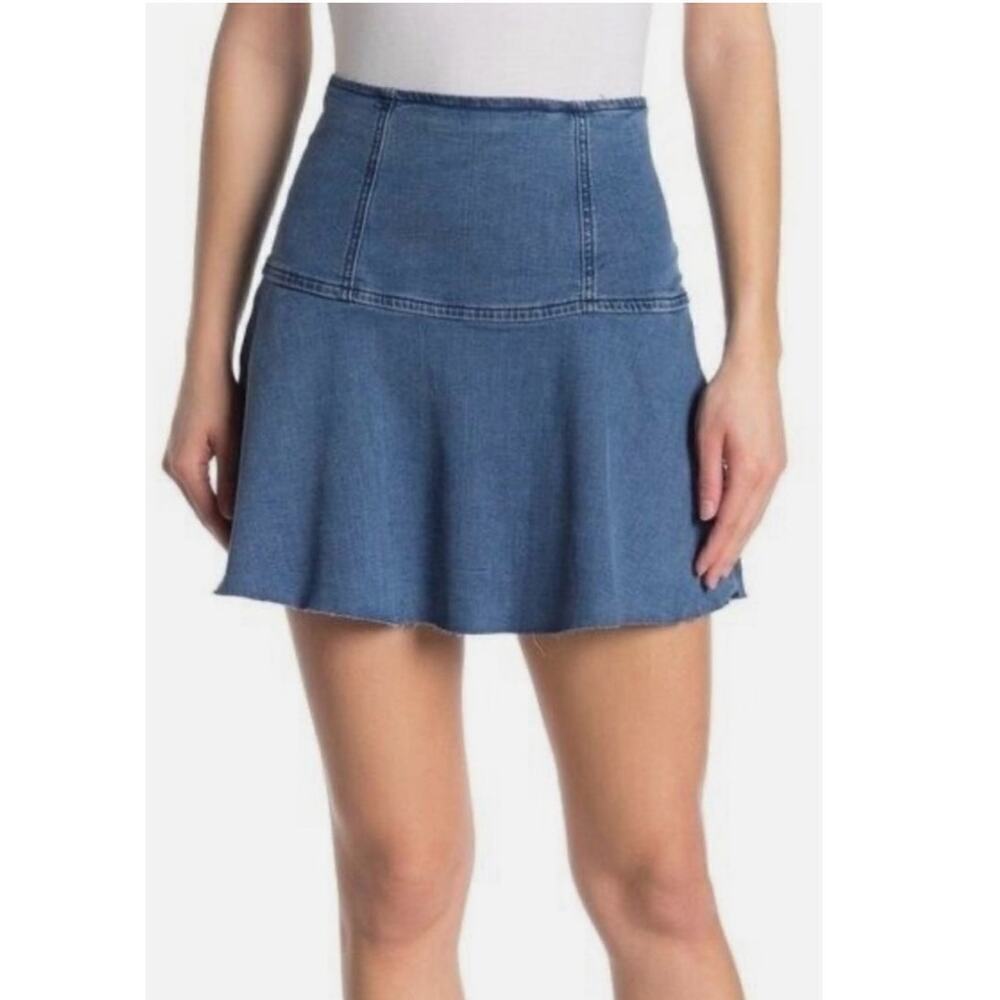 Free People We The Free Highlands Blue Denim Short Flare Skirt Size 2